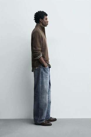 Свитер из 100% шерсти с воротником на молнии- Заказать в России