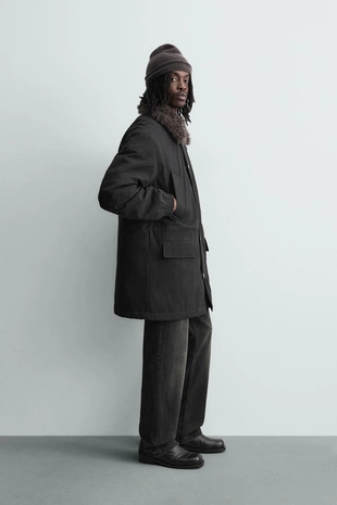 Парка с комбинированным съемным воротником- Заказать в России