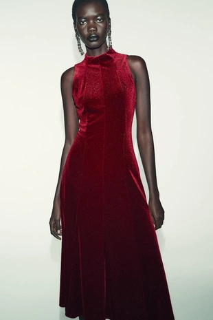 Бархатное платье миди- Заказать в России