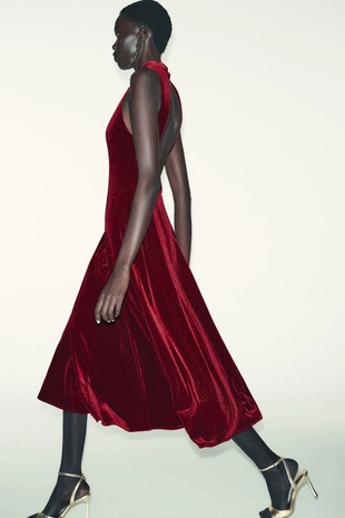 Бархатное платье миди- Заказать в России