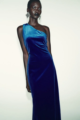 Бархатное платье миди асимметричного кроя- Заказать в России