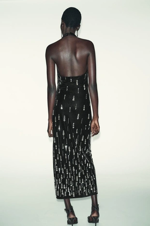 Бархатное платье миди с бусинами- Заказать в России