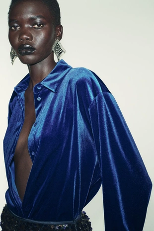 Бархатная рубашка с бантами- Заказать в России