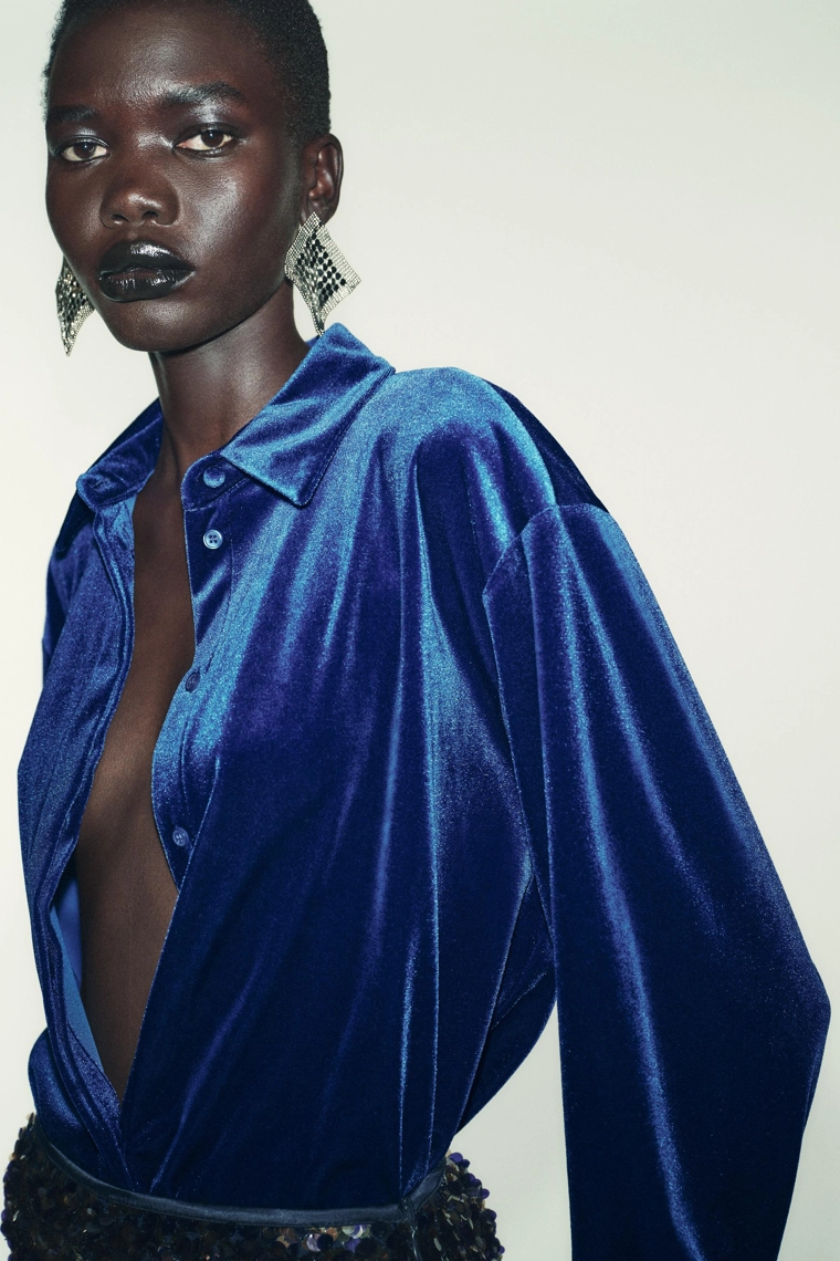 Бархатная рубашка с завязками