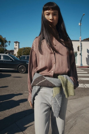 Атласная рубашка в полоску- Заказать в России