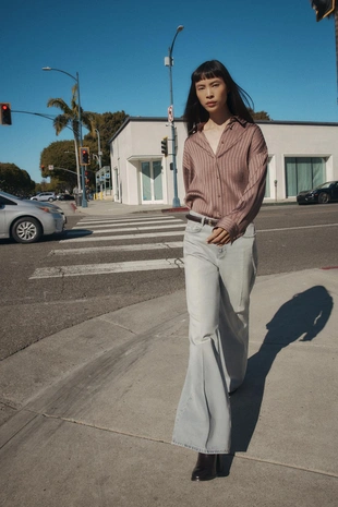 Атласная рубашка в полоску- Заказать в России