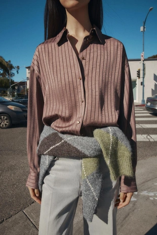 Атласная рубашка в полоску- Заказать в России