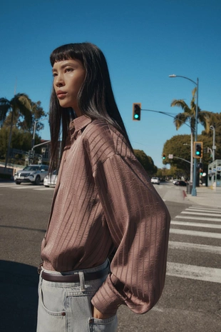 Атласная рубашка в полоску- Заказать в России