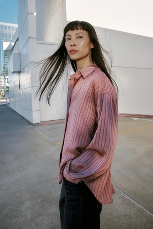 Атласная рубашка в полоску- Заказать в России