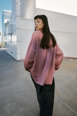 Атласная рубашка в полоску- Заказать в России