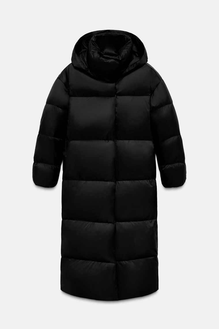 Длинный пуховый пуховик с капюшоном и перчатками, водоотталкивающий