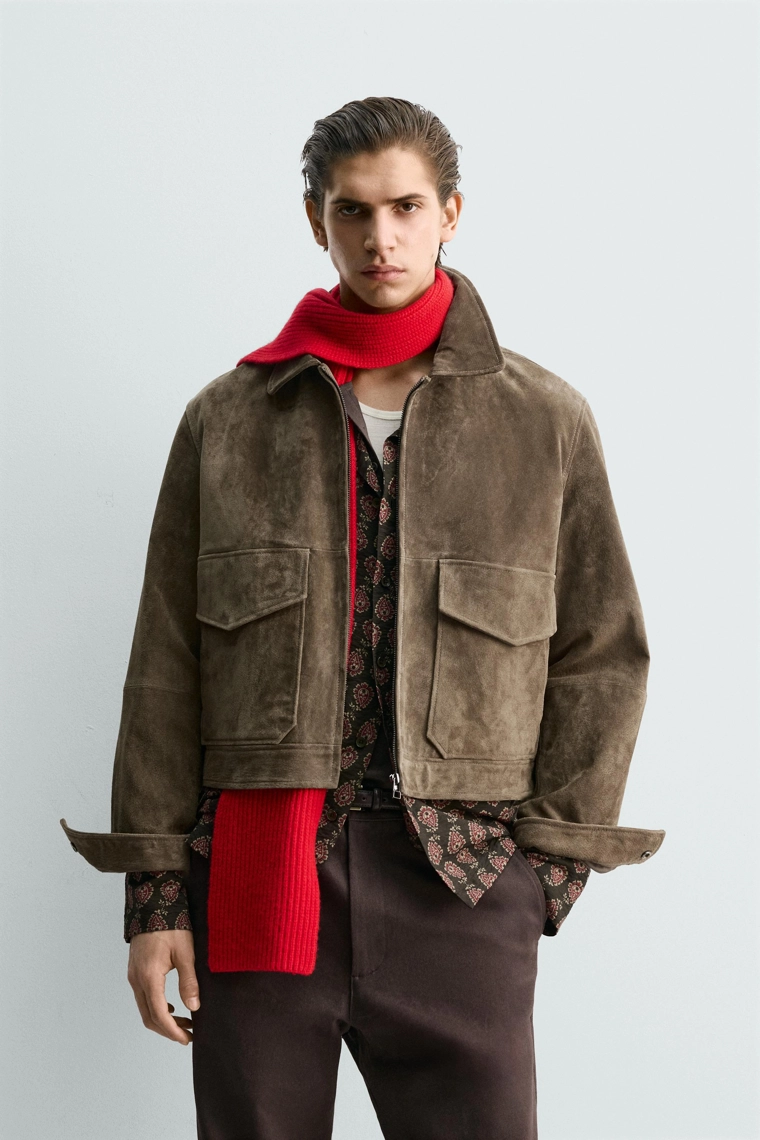 Укороченная куртка из замши