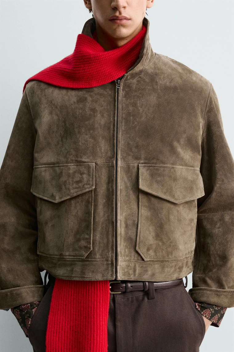 Укороченная куртка из замши