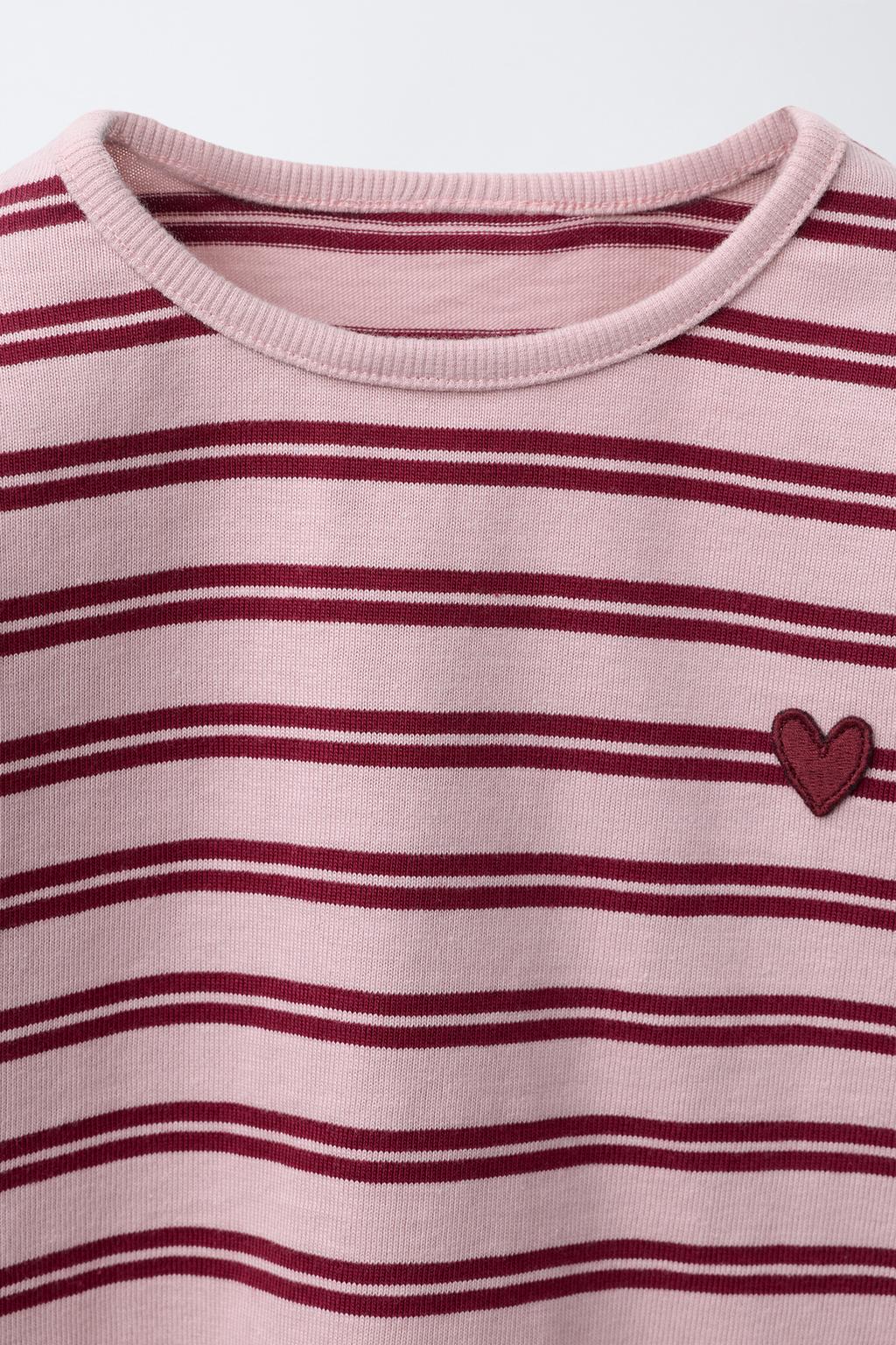 ФУТБОЛКА ИЗ ТКАНИ В ПОЛОСКУ С ВЫШИВКОЙ «СЕРДЦЕ»