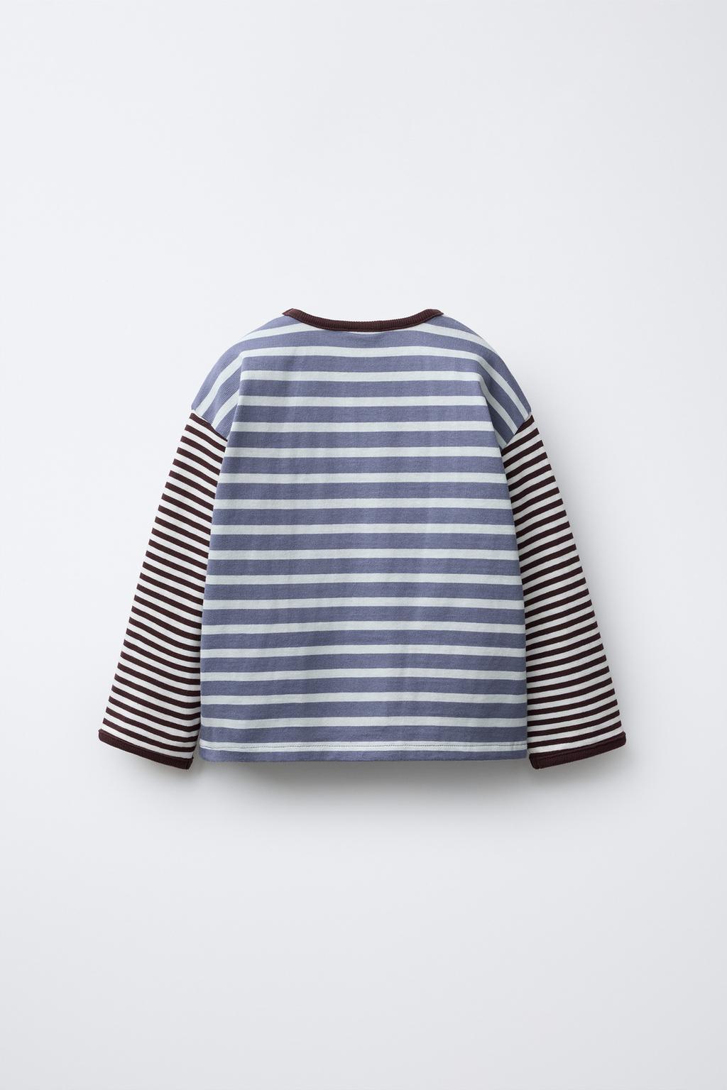 ФУТБОЛКА ИЗ ТКАНИ В ПОЛОСКУ С ВЫШИВКОЙ В ВИДЕ СЕРДЦА