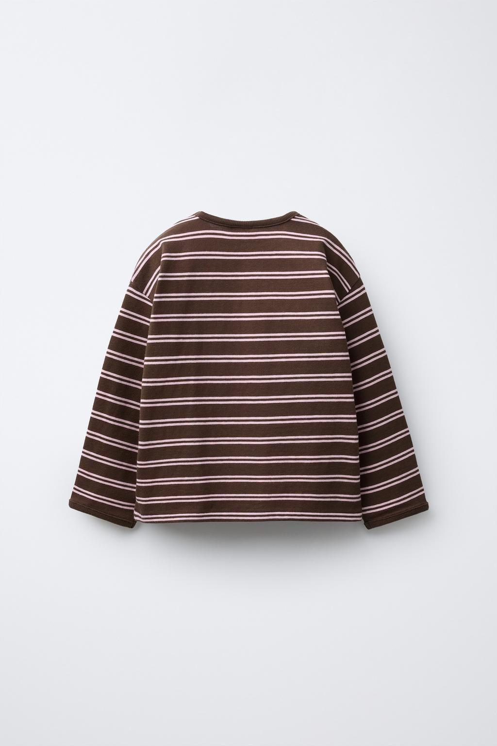 ФУТБОЛКА ИЗ ТКАНИ В ПОЛОСКУ С ВЫШИВКОЙ В ВИДЕ СЕРДЦА