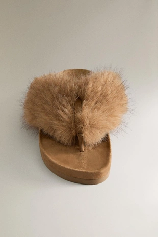 Сандалии-шлепанцы с искусственным мехом- Заказать в России