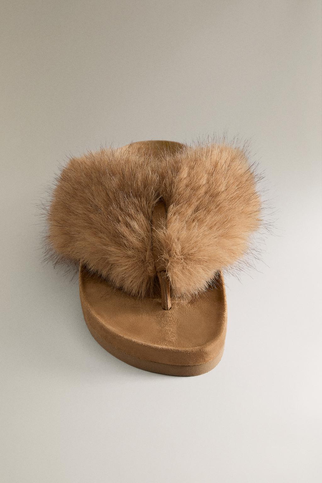 Сандалии-шлепанцы с искусственным мехом