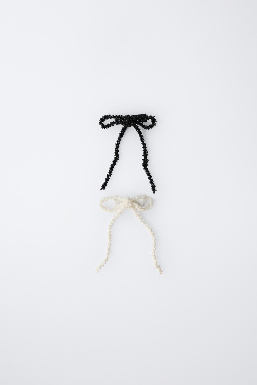 НАБОР ИЗ ДВУХ ЗАКОЛОК ДЛЯ ВОЛОС С БАНТОМ И БУСИНАМИ