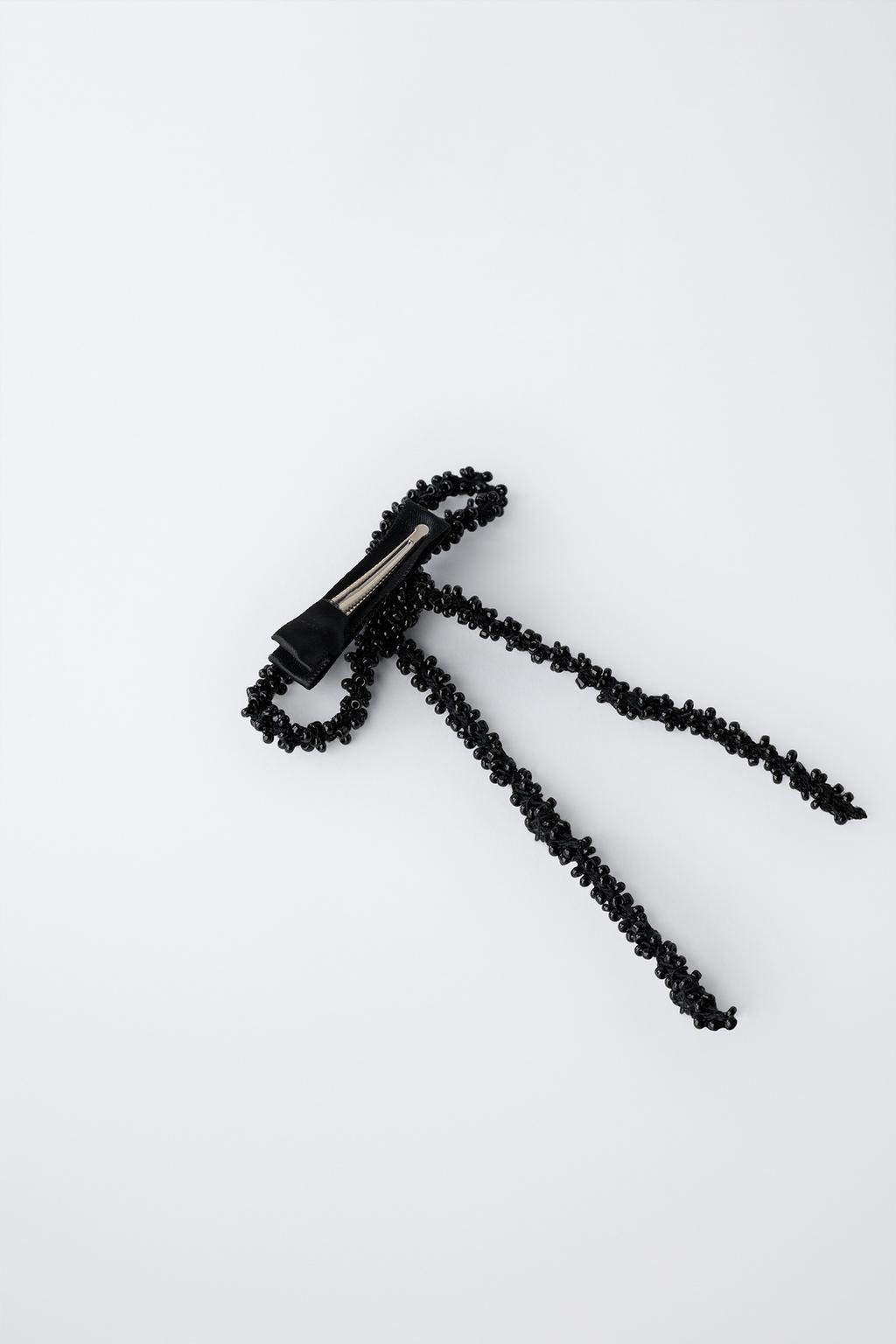 НАБОР ИЗ ДВУХ ЗАКОЛОК ДЛЯ ВОЛОС С БАНТОМ И БУСИНАМИ