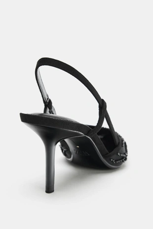 Туфли-мюли из сетчатой ткани со стразами- Заказать в России