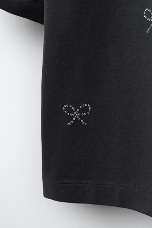 Майка BOXY FIT со стразами и бантами- Заказать в России