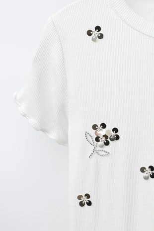 Футболка в рубчик с пайетками- Заказать в России