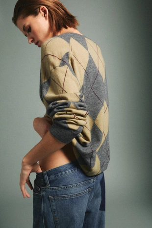 Свитер из 100% шерсти с узором «ромбы»- Заказать в России