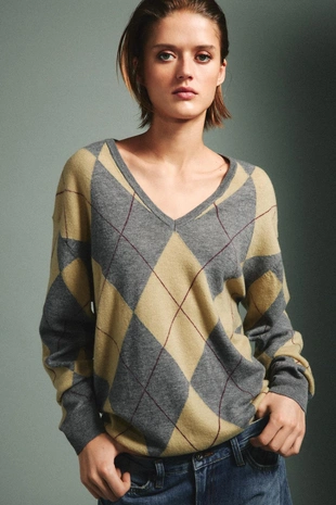 Свитер из 100% шерсти с узором «ромбы»- Заказать в России