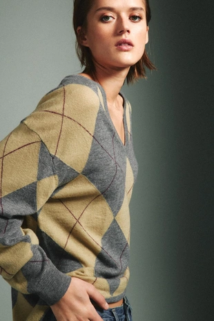 Свитер из 100% шерсти с узором «ромбы»- Заказать в России