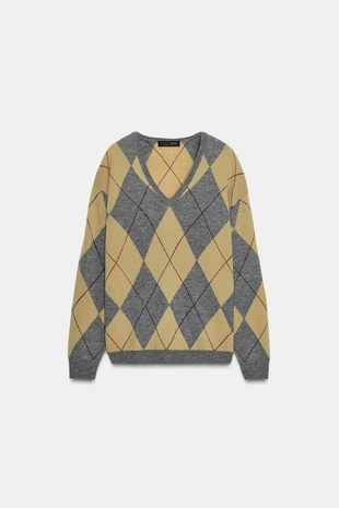 Свитер из 100% шерсти с узором «ромбы»- Заказать в России