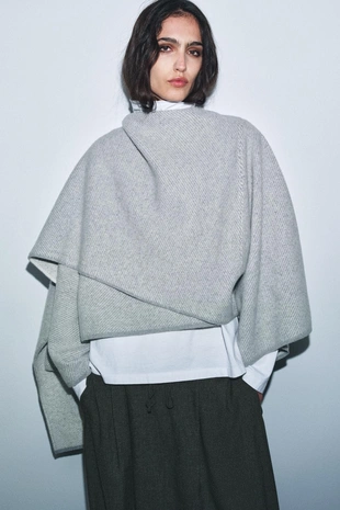 Короткое пальто из 100% шерсти с шарфом- Заказать в России