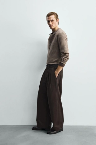 Свитер из смесовой шерсти с воротником на пуговицах- Заказать в России