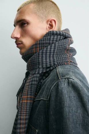 Шарф в клетку с бахромой- Заказать в России