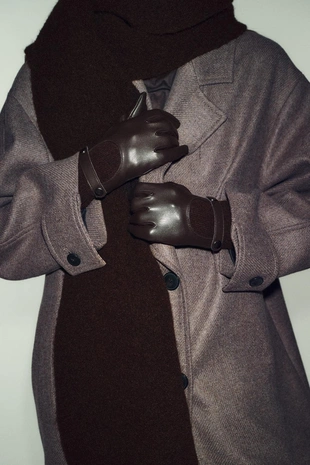 Перчатки из искусственной кожи и шерсти