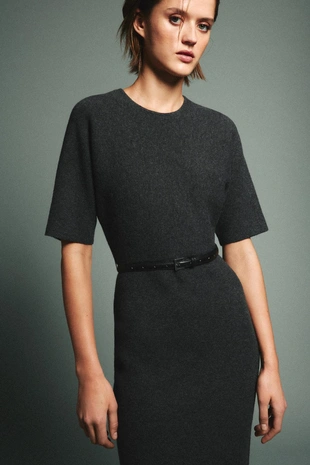 Платье миди с поясом- Заказать в России