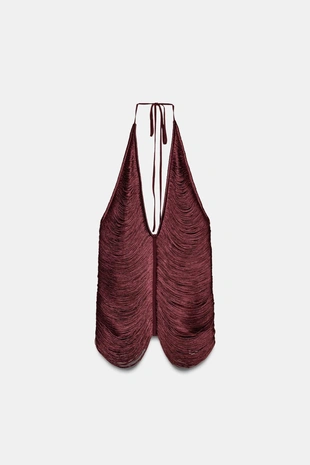 Топ с горловиной халтер и бахромой- Заказать в России