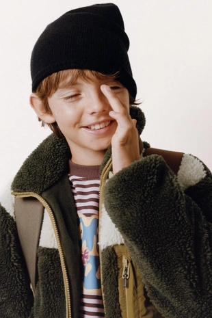 Куртка из искусственной овчины в стиле колор-блок- Заказать в России