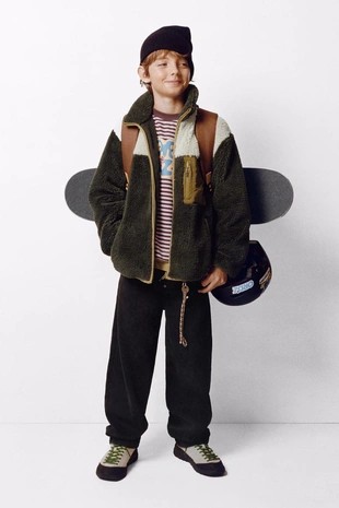 Куртка из искусственной овчины в стиле колор-блок- Заказать в России