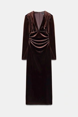 Бархатное платье миди со сборками- Заказать в России