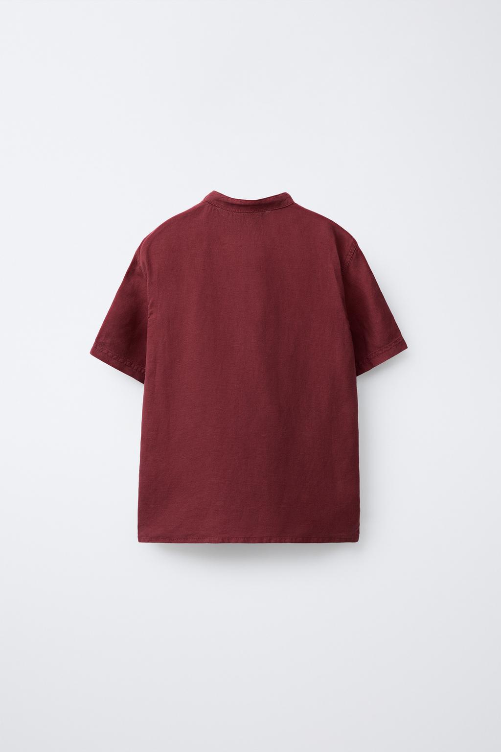 РУБАШКА ИЗ СМЕСОВОГО ЛЬНА С ВОРОТНИКОМ-СТОЙКОЙ