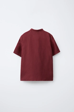 Рубашка из смесового льна с воротником-стойкой- Заказать в России