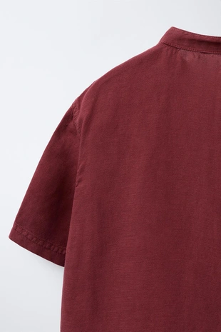 Рубашка из смесового льна с воротником-стойкой- Заказать в России