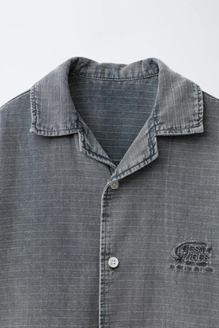 Рубашка структурной ткани с эффектом потертости- Заказать в России