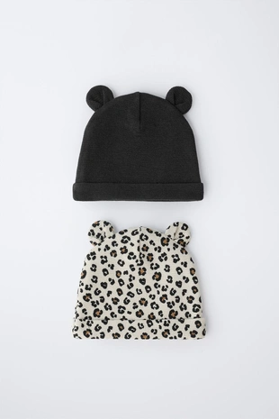 Набор из двух вязаных шляп с анималистическим принтом и ушками- Заказать в России