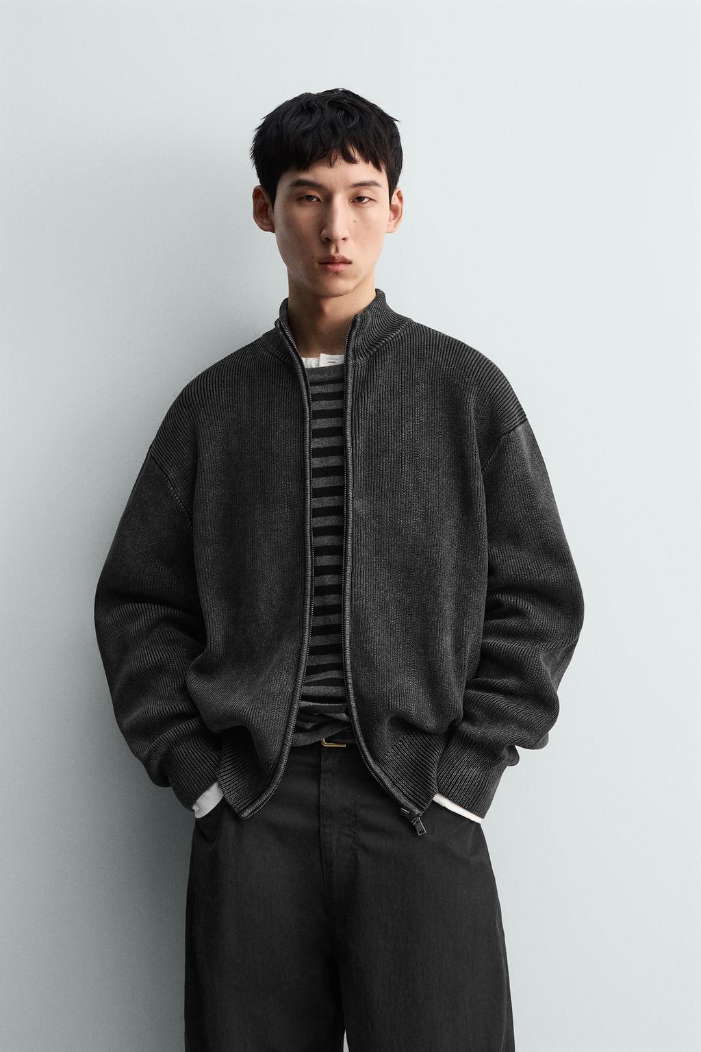 КУРТКА ВЯЗАНАЯ СТРУКТУРНАЯ С ЭФФЕКТОМ ПОТЕРТОСТИ