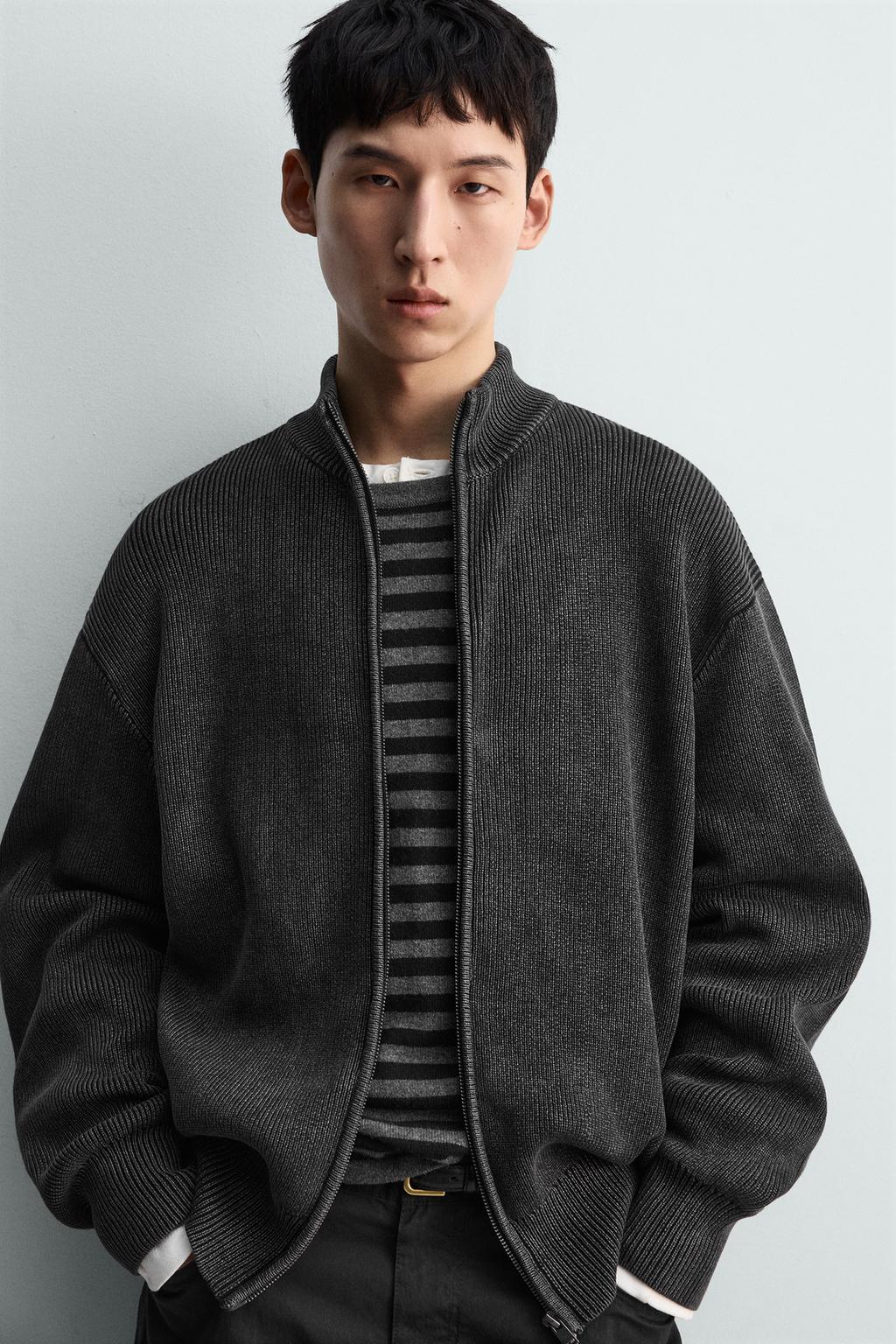 КУРТКА ВЯЗАНАЯ СТРУКТУРНАЯ С ЭФФЕКТОМ ПОТЕРТОСТИ