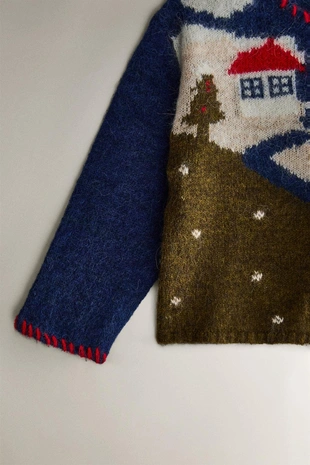 Electric blue | 9667/549/446 - Zara Детский кардиган с рождественским пейзажем