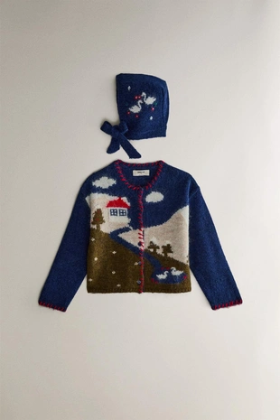 Детский кардиган с новогодним пейзажем- Заказать в России