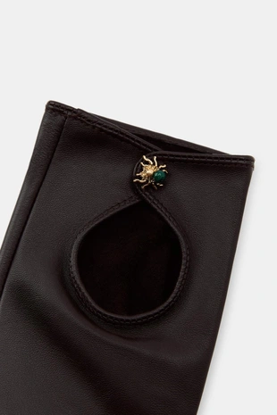 Короткие перчатки из 100% кожи с пауком- Заказать в России